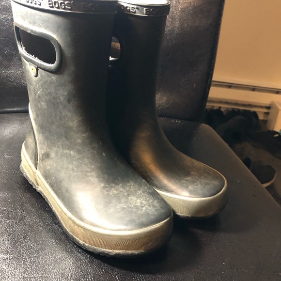 Bogs Skipper Solid Boys Black Gray Rubber Rain Boots Size 12 - Picture 3 of 12